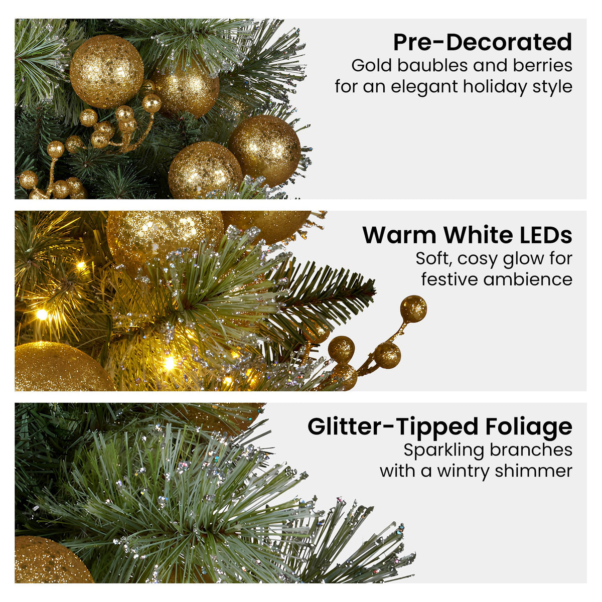 Christabelle Gold Bauble Garland with LED Lights, 2.7 m