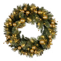 Christabelle Glitter Tipped Wreath with Gold Baubles and LED Lights