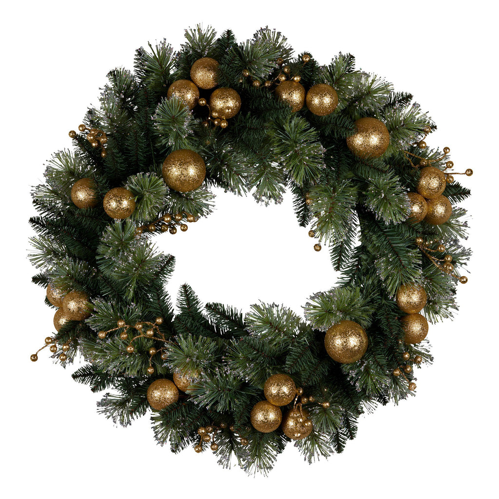 Christabelle Glitter Tipped Wreath with Gold Baubles and LED Lights