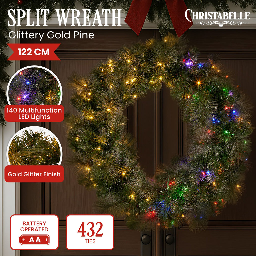 Christabelle Split Double Door Wreath with LED Lights, 122 cm