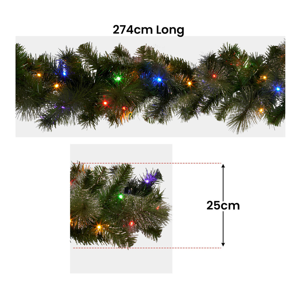Christabelle Gold Glitter Pine Garland with Multi-Function LEDs, 2.7 m