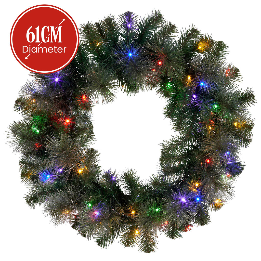 Christabelle Gold Glitter Pine Wreath with Multi-Function LEDs, 61 cm