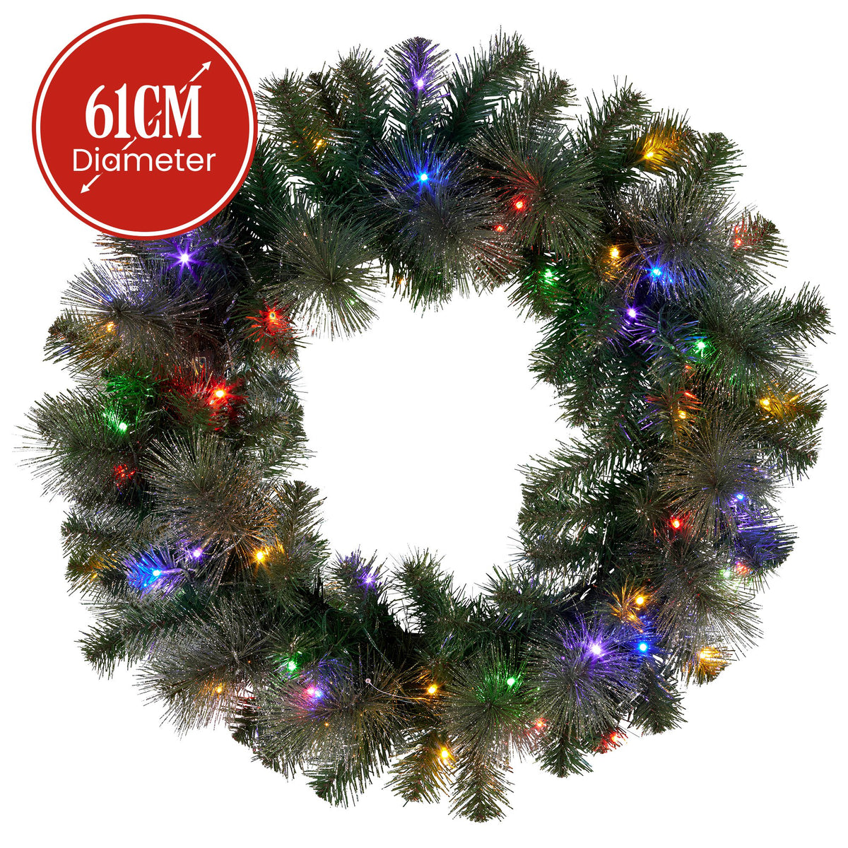 Christabelle Gold Glitter Pine Wreath with Multi-Function LEDs, 61 cm