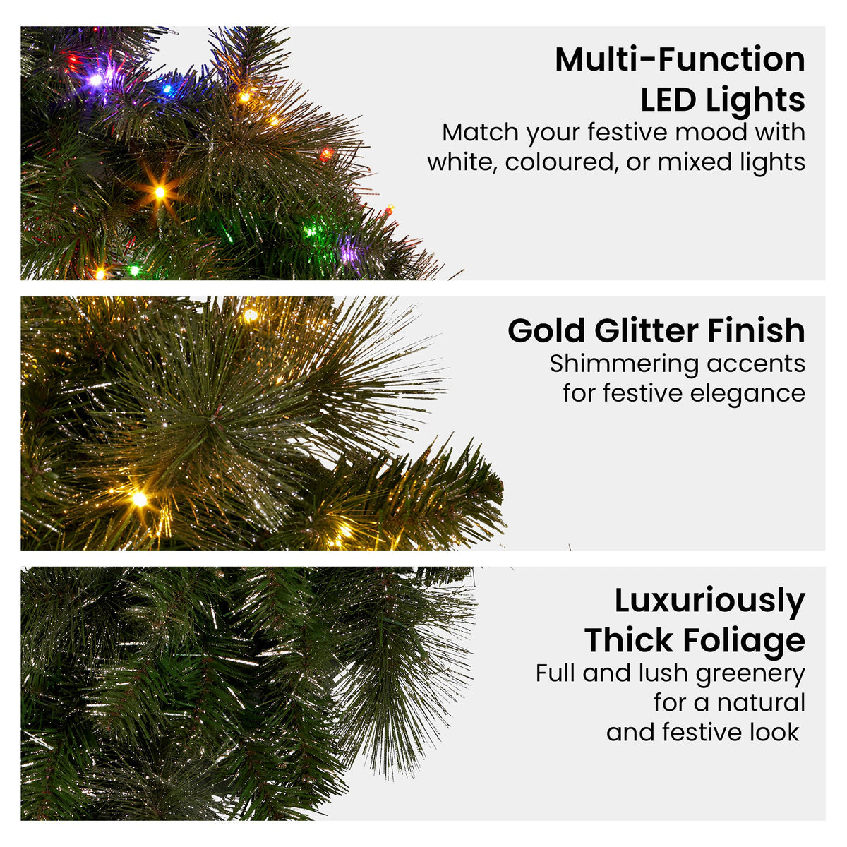 Christabelle Gold Glitter Pine Wreath with Multi-Function LEDs, 61 cm