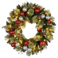 Christabelle Red and Silver Bauble Wreath with LED Lights, 61 cm