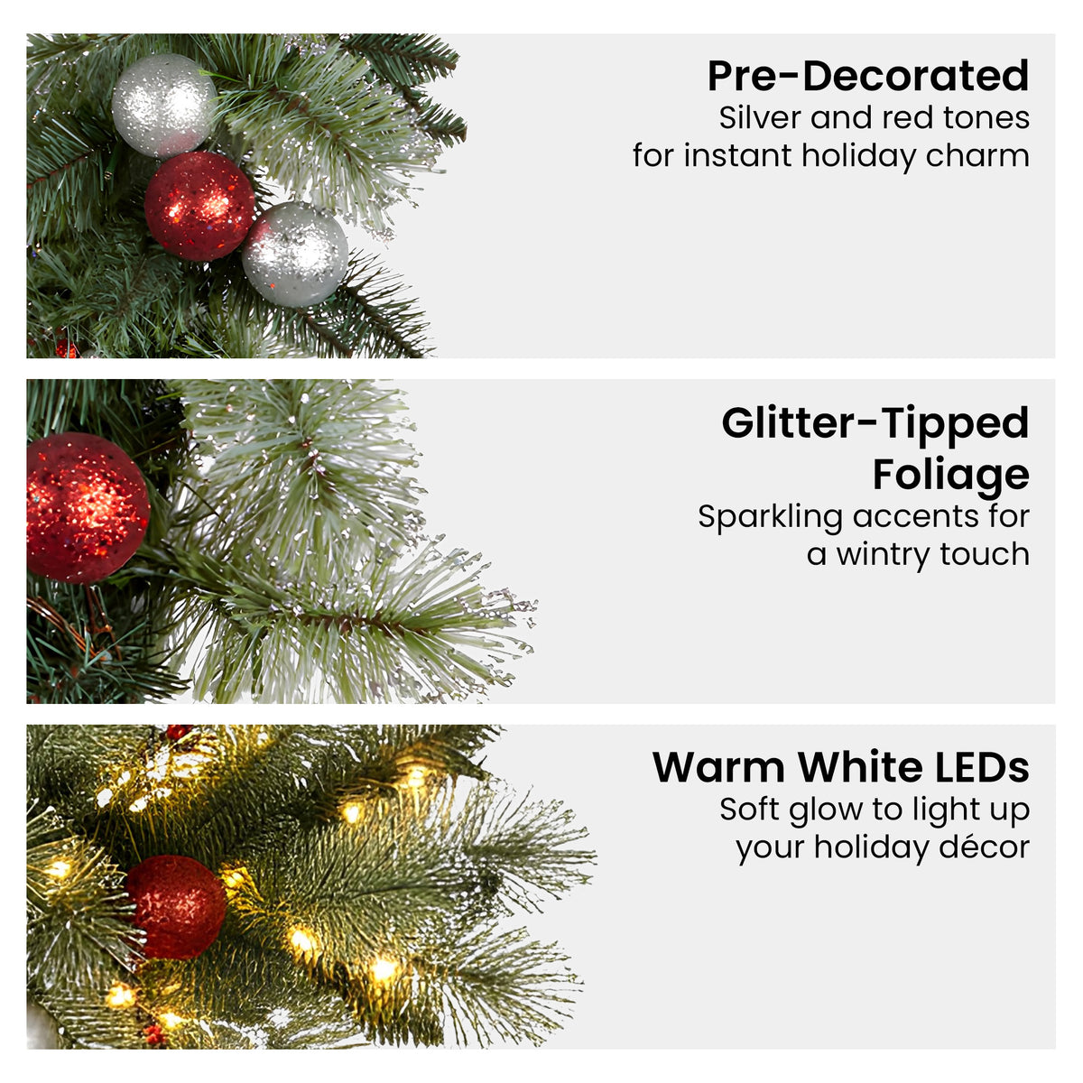 Christabelle Red and Silver Bauble Wreath with LED Lights, 61 cm