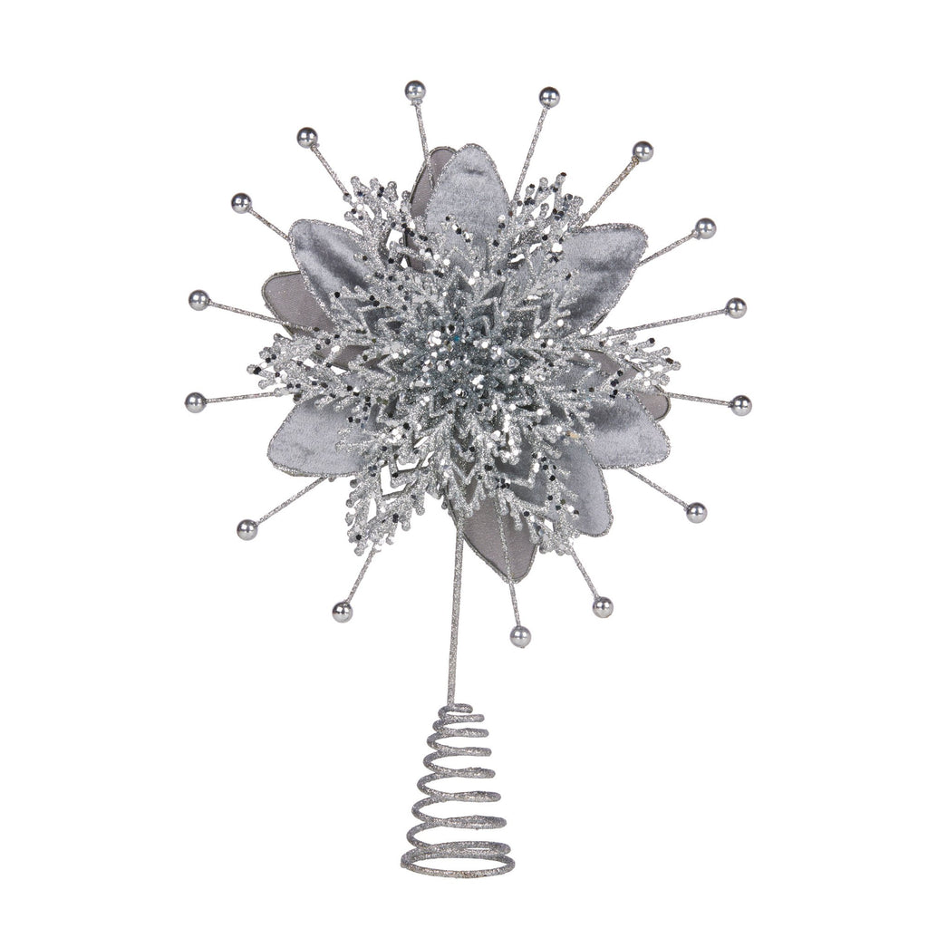 Christabelle Silver Poinsettia Tree Topper, 38 cm