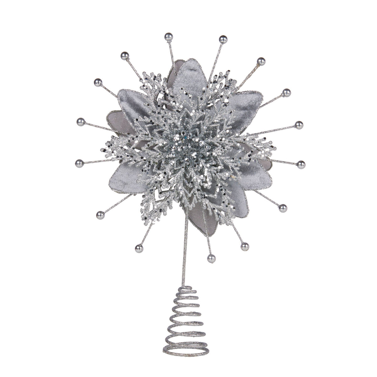 Christabelle Silver Poinsettia Tree Topper, 38 cm