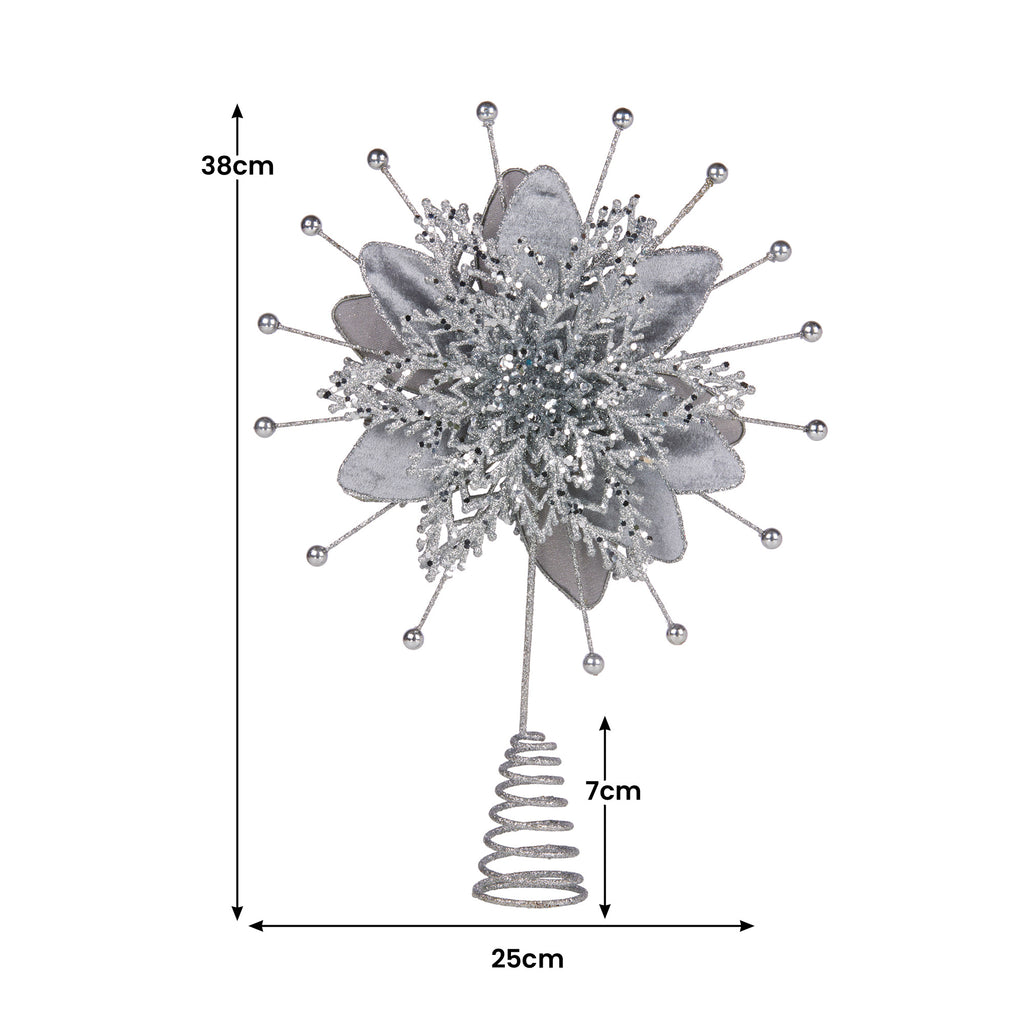 Christabelle Silver Poinsettia Tree Topper, 38 cm