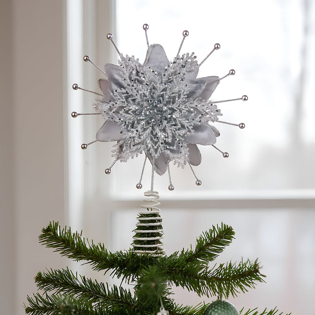 Christabelle Silver Poinsettia Tree Topper, 38 cm