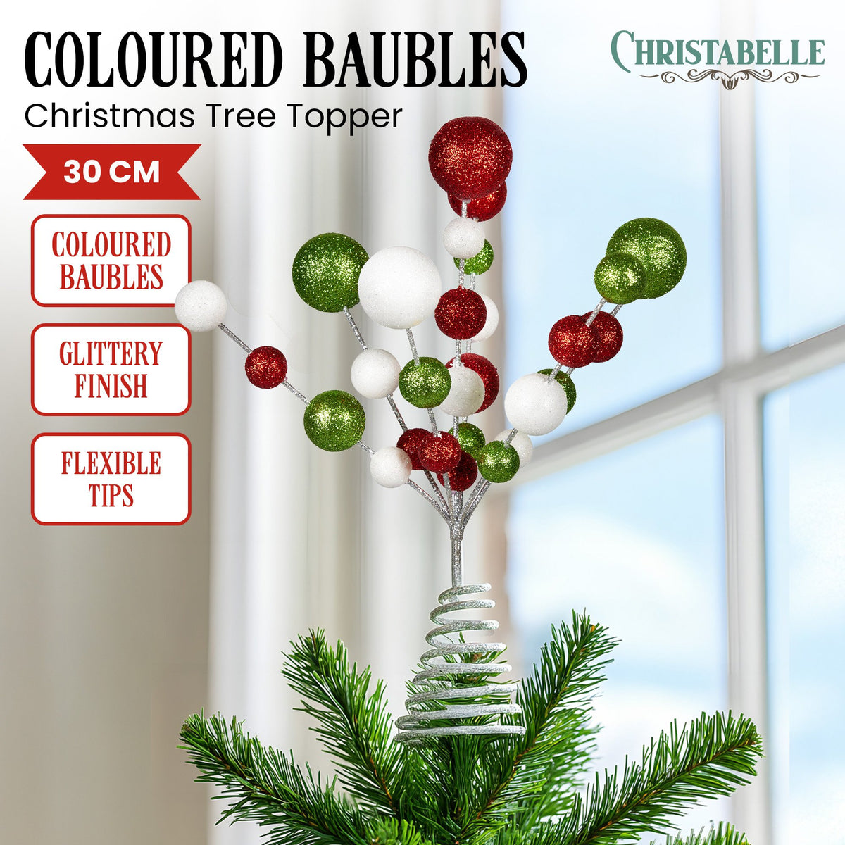 Christabelle Glitter Bauble Christmas Tree Topper, 30 cm
