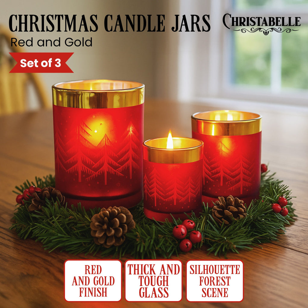 Christabelle Red and Gold Christmas Candle Jars, Set of 3