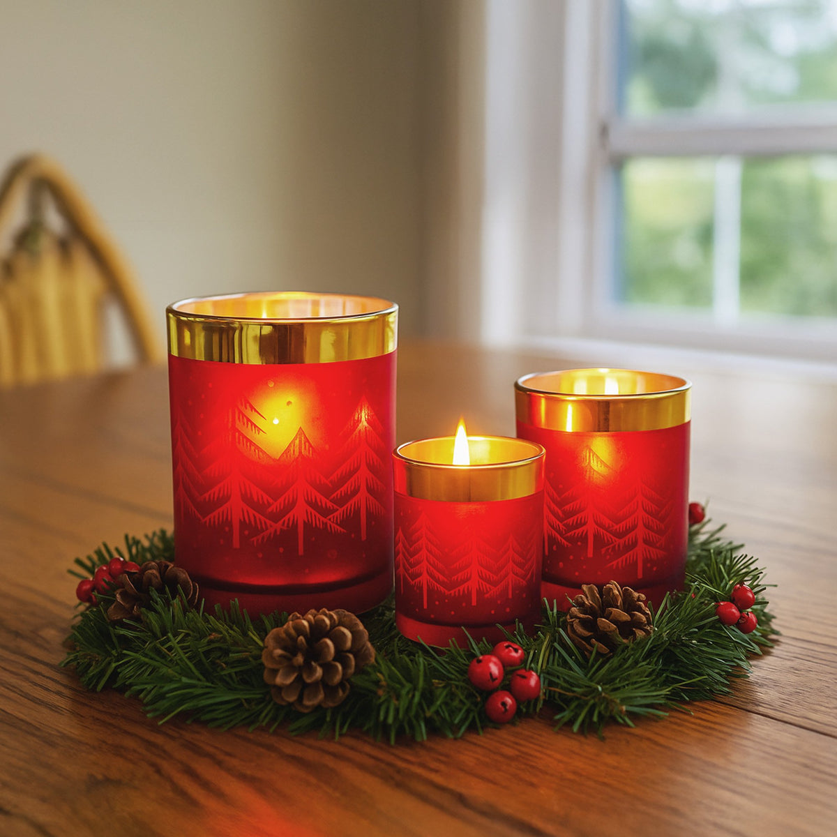 Christabelle Red and Gold Christmas Candle Jars, Set of 3