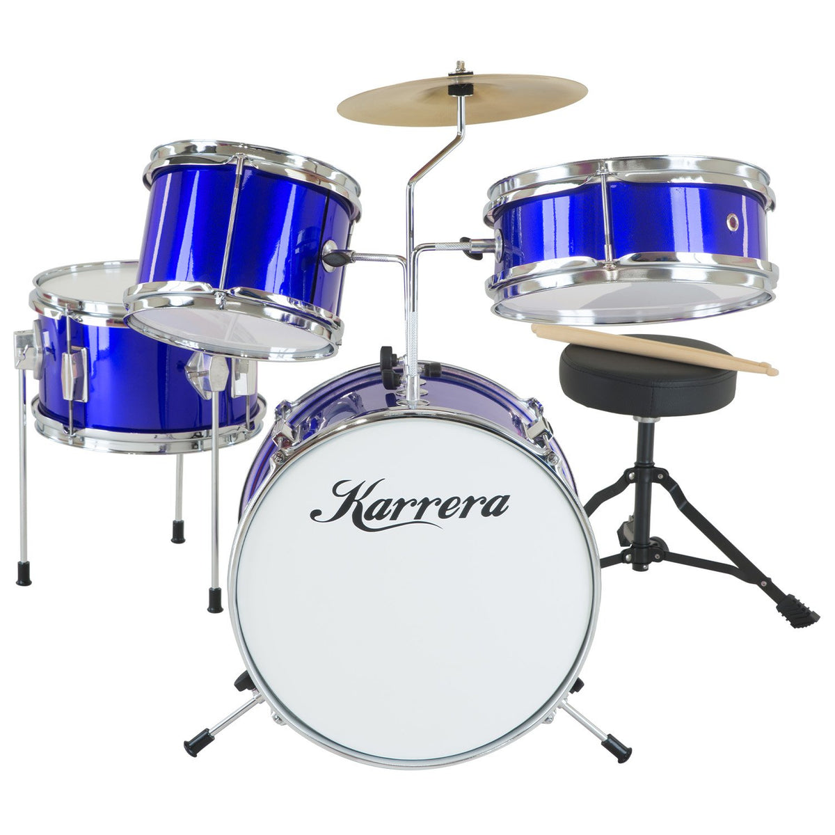 Karrera Children's 4 Piece Drum Kit with Stool, Blue