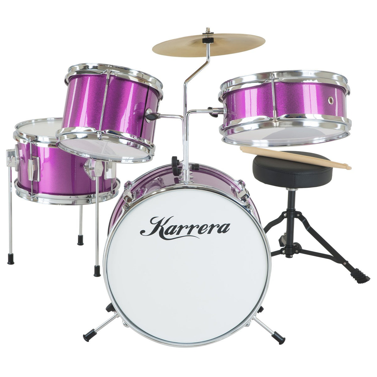 Karrera Children's 4 Piece Drum Kit with Stool, Purple