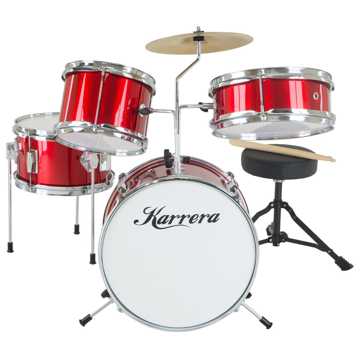 Karrera Children's 4 Piece Drum Kit with Stool, Red