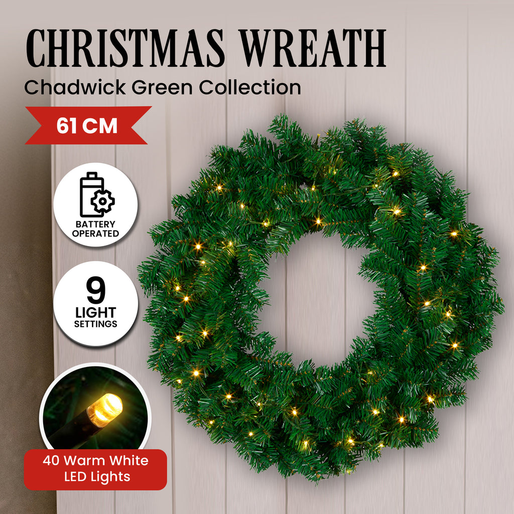 Christabelle Chadwick Wreath with LED Lights, 61 cm, lit up in the dark, photo 3 of 7