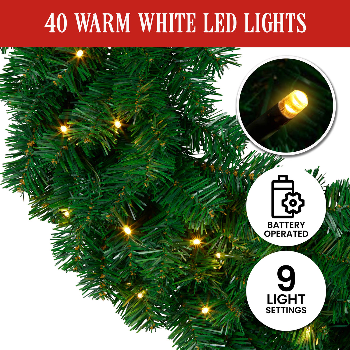 Christabelle Chadwick Wreath with LED Lights, 61 cm, lit up in the dark, photo 6 of 7