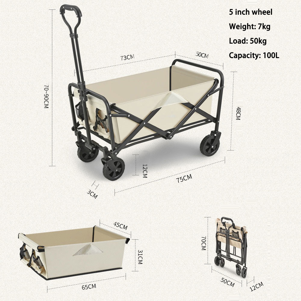 5 Inch Wheel Black Folding Beach Wagon Cart Trolley Garden Outdoor