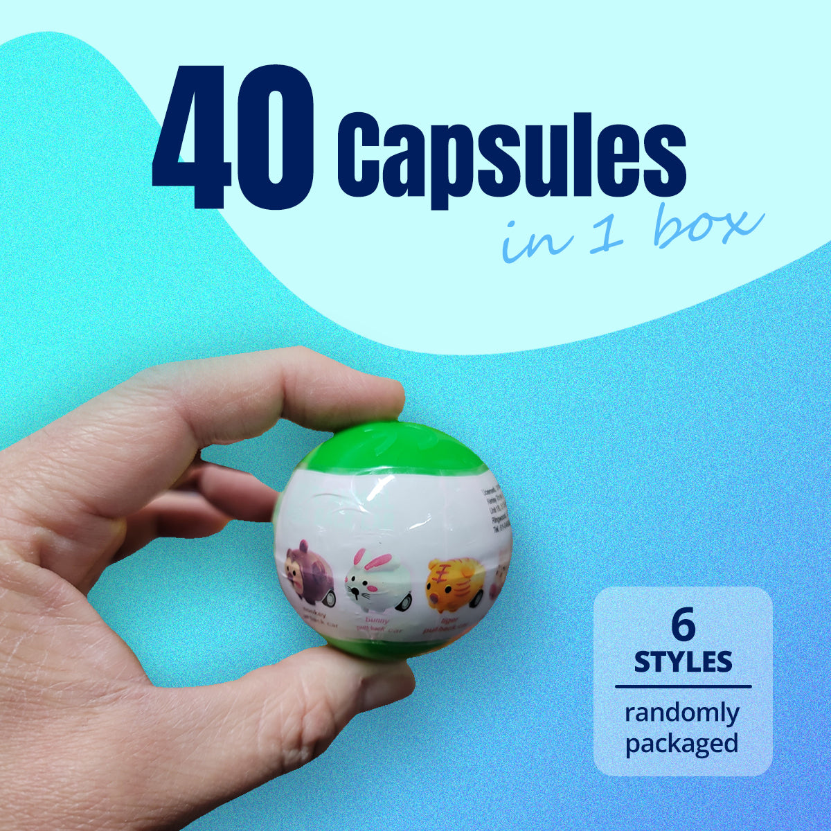 40X Cute Animal Pull Back Car Toy Capsules 50mm Collectible Gacha