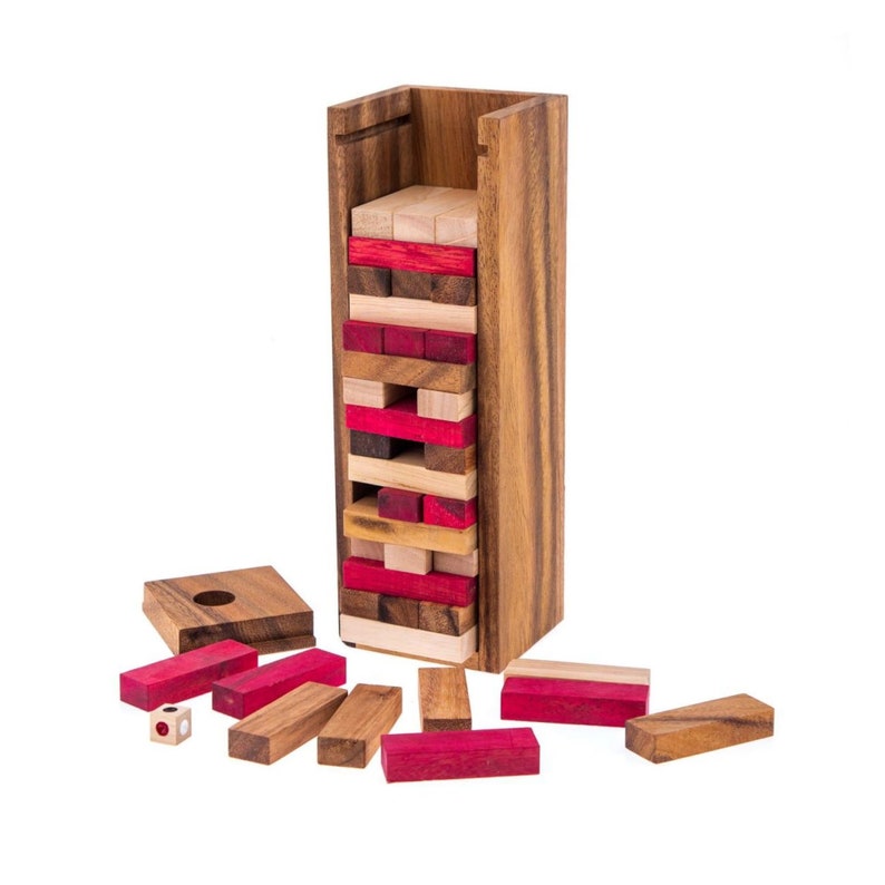 Stacking tumbling blocks wood Red colours balance game