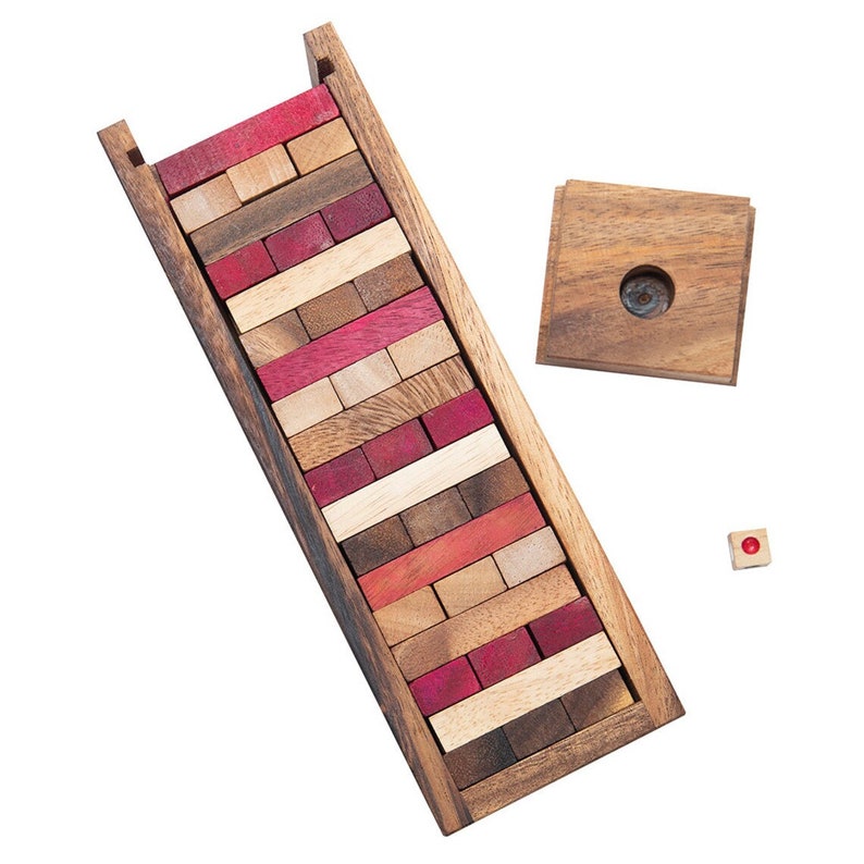 Stacking tumbling blocks wood Red colours balance game