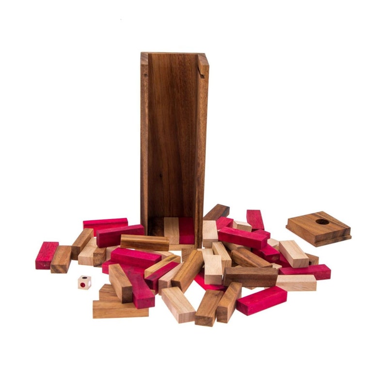 Stacking tumbling blocks wood Red colours balance game