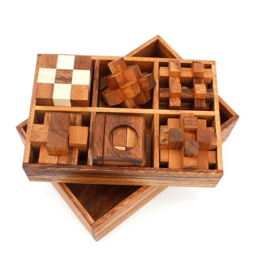 12 unique hand made wooden Puzzles in a Deluxe Gift Box Set-for kids