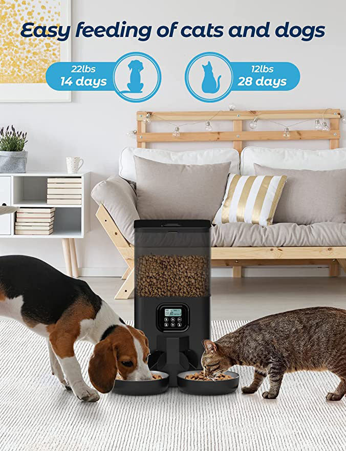 YES4PETS 6 L Automatic Digital Pet Feeder, Double Bowl, shown in a real setting, photo 2 of 6