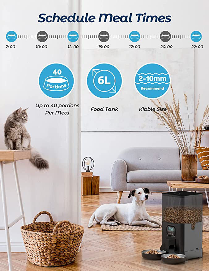 YES4PETS 6L Automatic Digital Pet Dog Cat Feeder Double Food Bowl