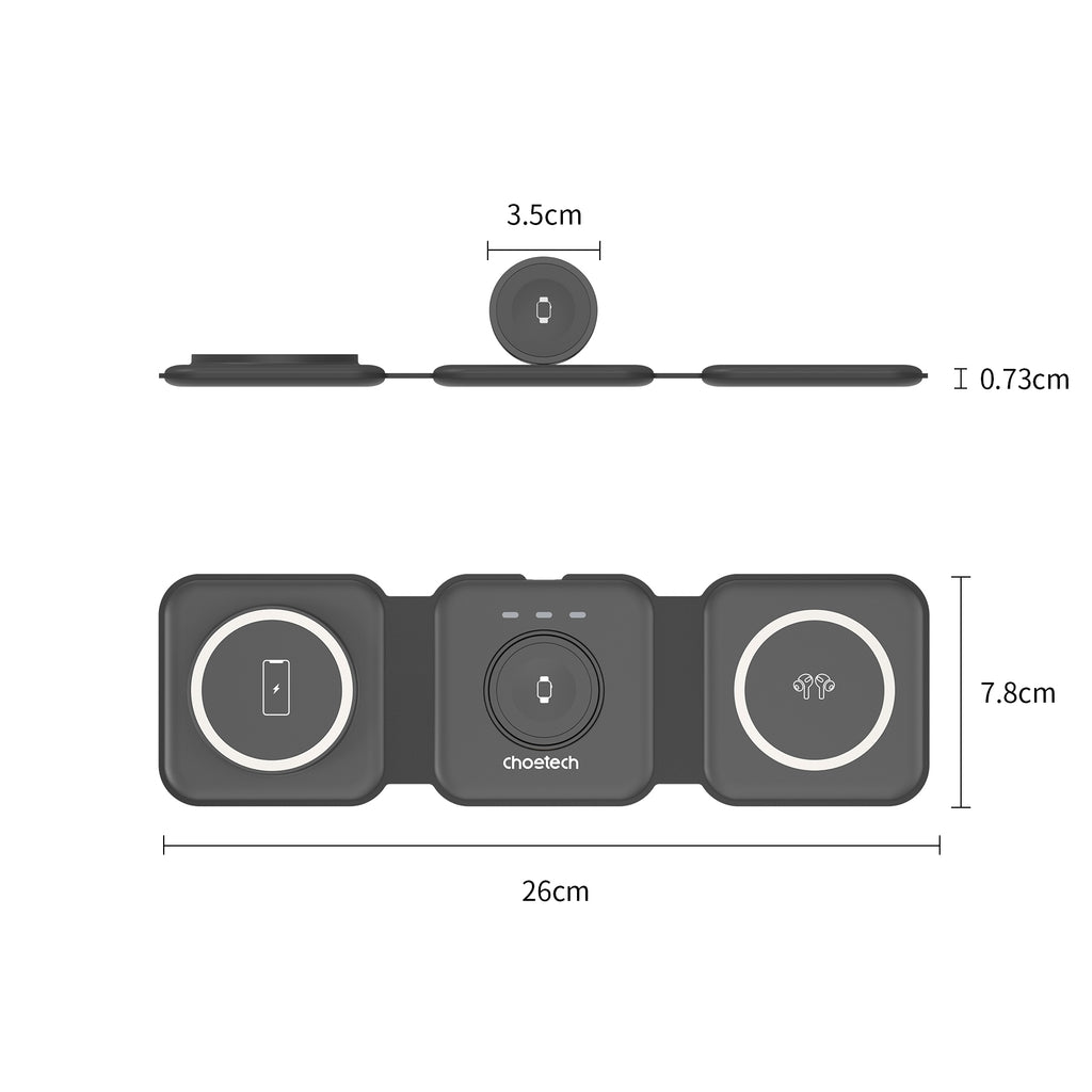CHOETECH T588-F-BK 3-in-1 Foldable Fast Wireless Charger