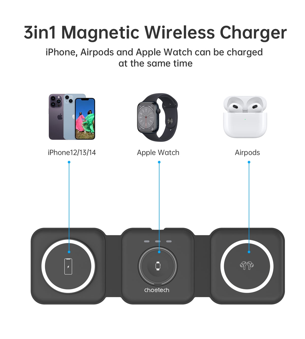 CHOETECH T588-F-BK 3-in-1 Foldable Fast Wireless Charger