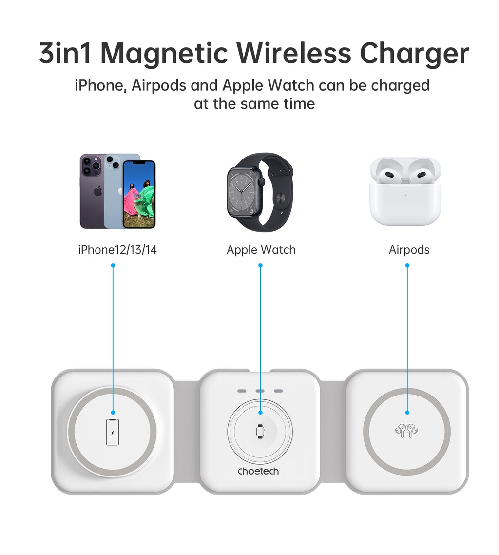 CHOETECH T588-F-WH 3-in-1 Foldable Fast Wireless Charger