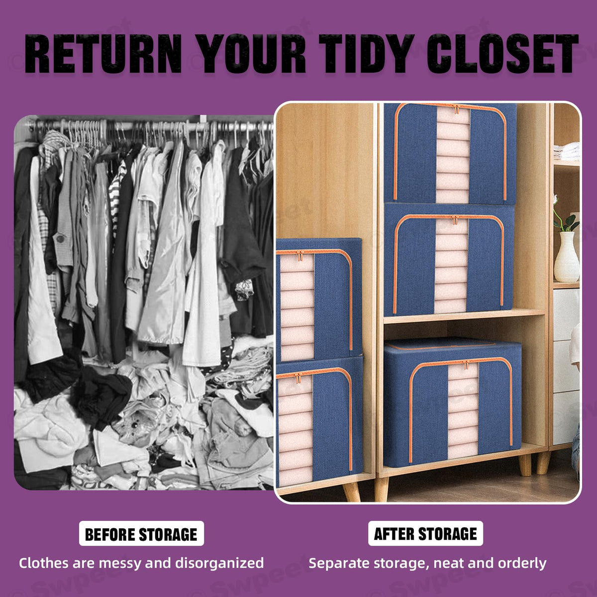100L Cloth Storage Box Closet Organizer Storage Bags Clothes Storage Bags Wardrobe