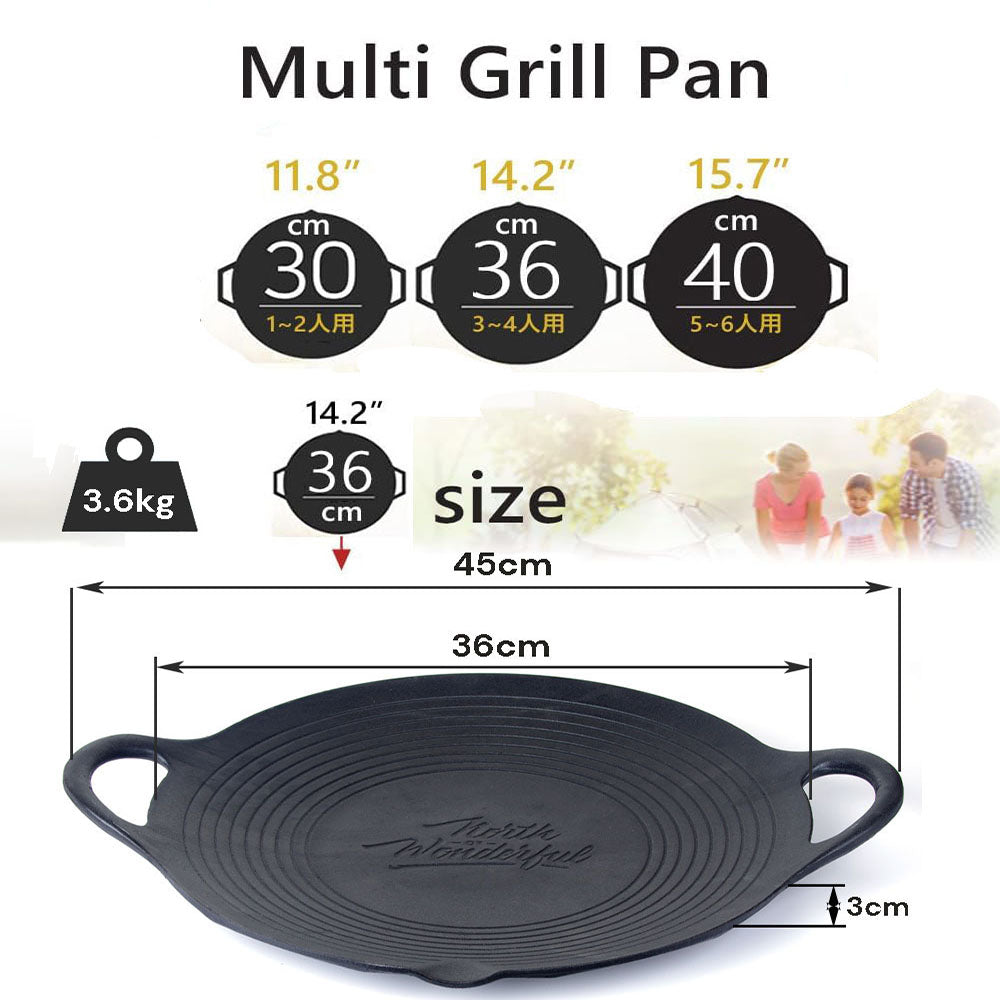 Cast Iron 36cm Korean Japanese BBQ Barbecue Grill Pan Plate Round