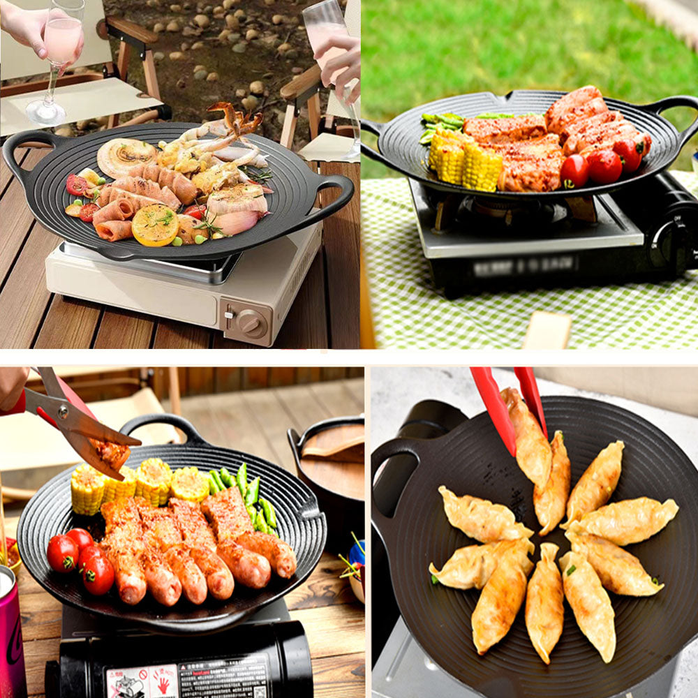 Cast Iron 36cm Korean Japanese BBQ Barbecue Grill Pan Plate Round