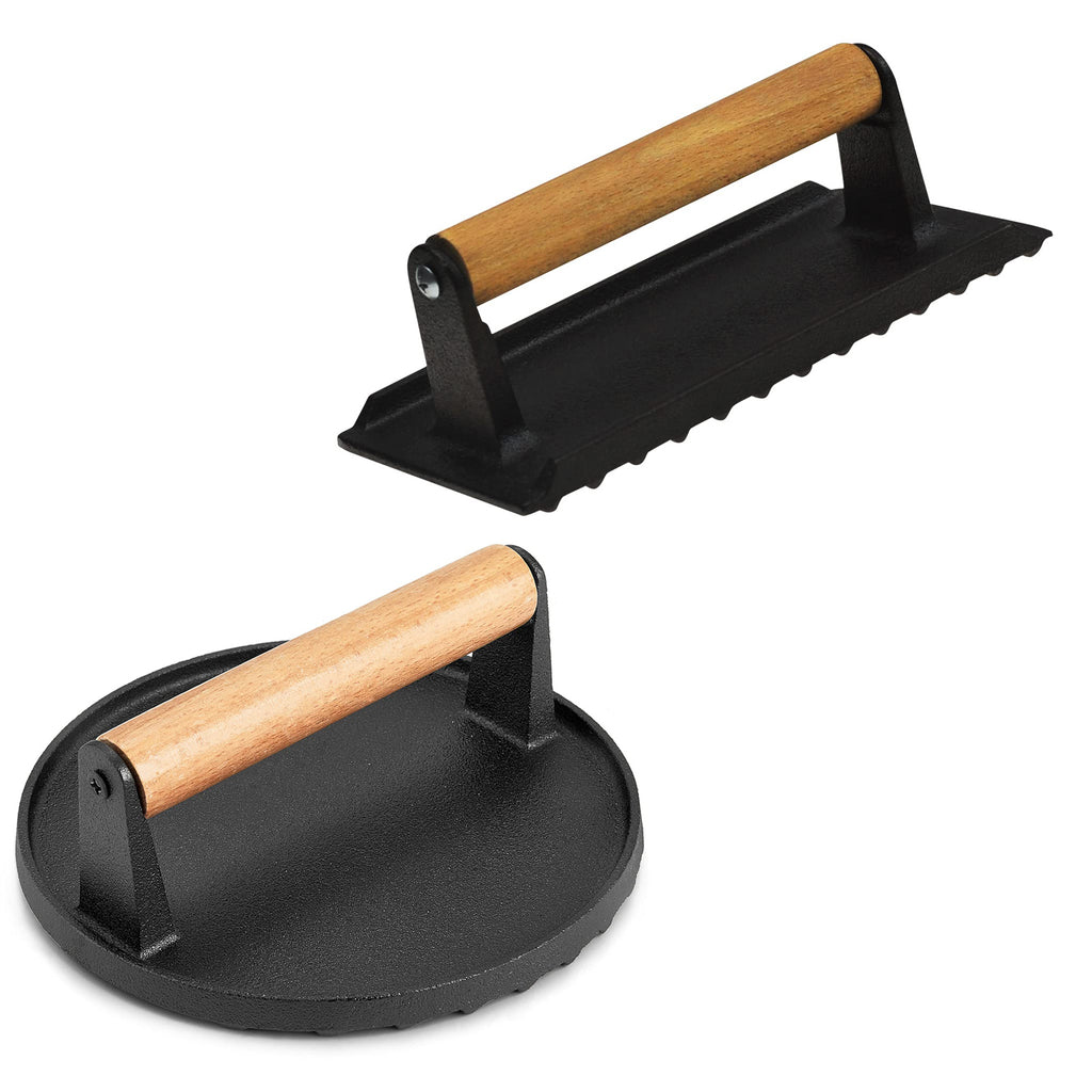 Heavy Duty Round / Rectangle Cast Iron Grill Burger Press