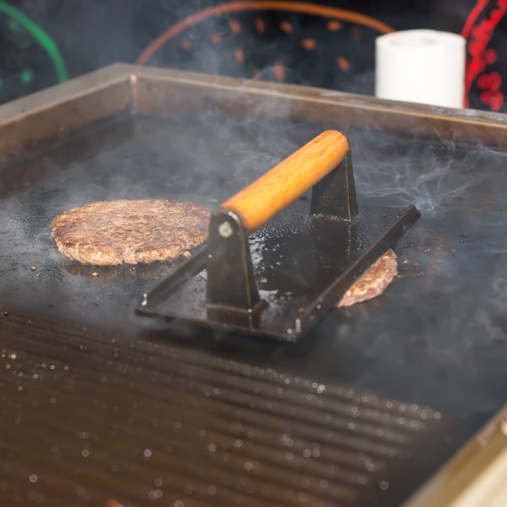 Heavy Duty Round / Rectangle Cast Iron Grill Burger Press