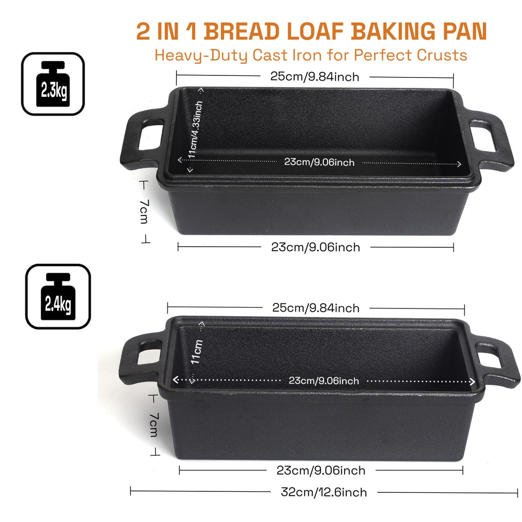 Telsida 2-in-1 Cast Iron Bread Loaf Pan with Lid