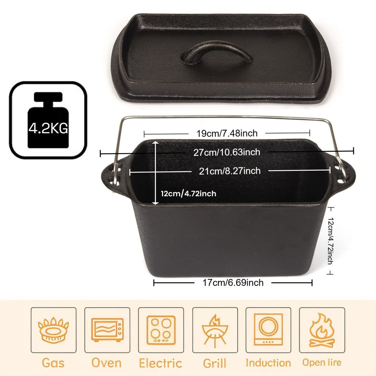 Telsida Cast Iron Bread Loaf Pan with Lid