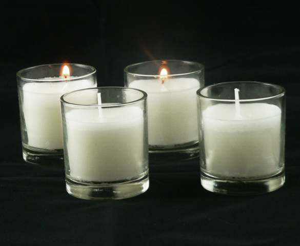 20 White Wax Clear Glass Holder Votive Candle