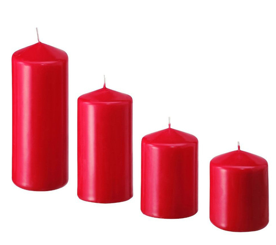 4 Pack Red Wax Pillar Advent Candles Xmas Wedding Party Table Room