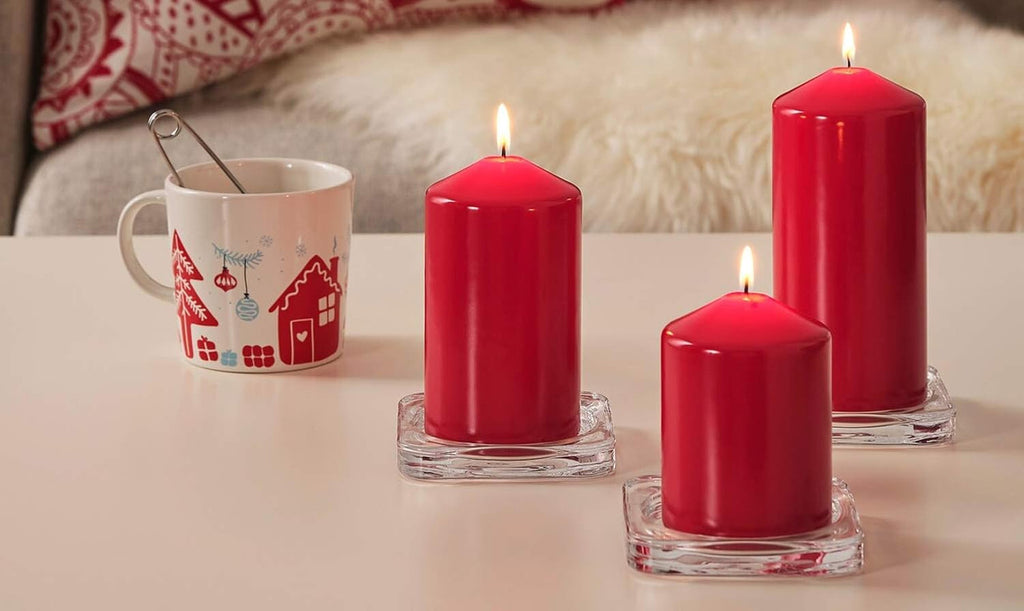 4 Pack Red Wax Pillar Advent Candles Xmas Wedding Party Table Room