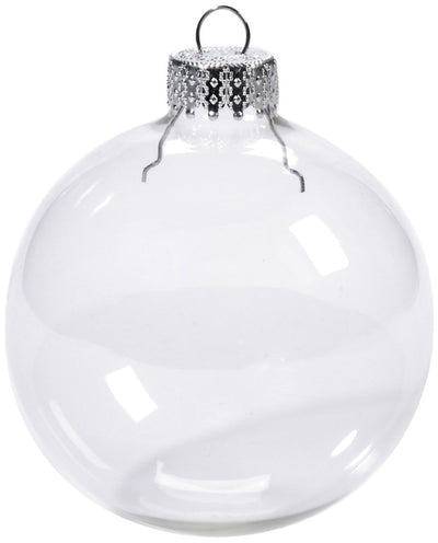 Clear Glass Baubles with Silver Caps, 8 cm, 10 Pack