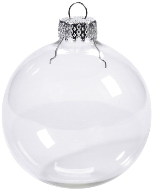 10 x Glass Bauble 8cm Diameter Round Clear with Silver Cap - table or