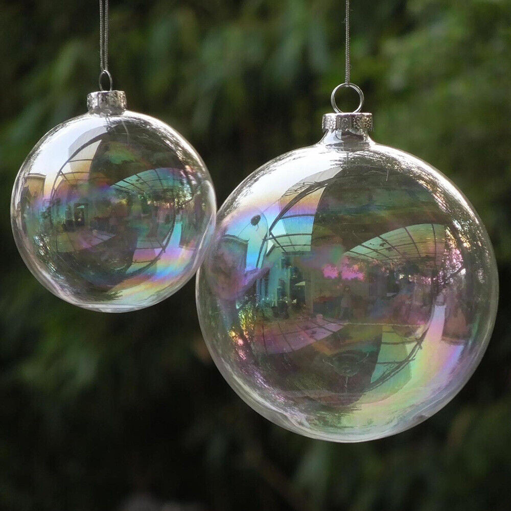 10 x Glass Bauble 8cm Diameter Round Clear with Silver Cap - table or