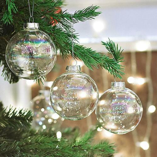 10 x Glass Bauble 8cm Diameter Round Clear with Silver Cap - table or