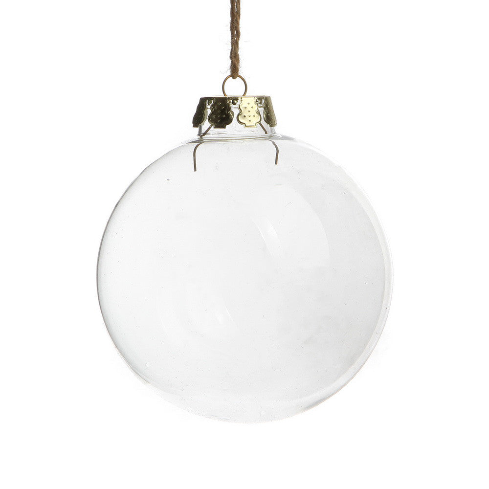 4 x Glass Bauble 8cm Diameter Round Clear with Silver Cap - table or