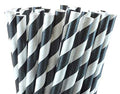 Black and White Striped Paper Drinking Straws, 200 Pack