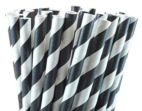 50 Pack Black White Drinking Straws Biodegradable Eco Paper Birthday